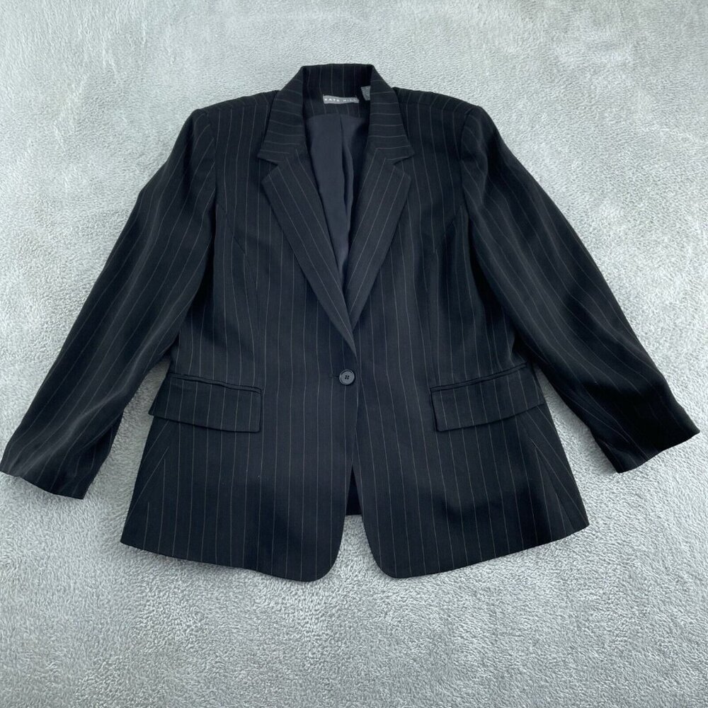 Kate Hill Womens Black Pinstripe Blazer Jacket Single Button Size 8 4607